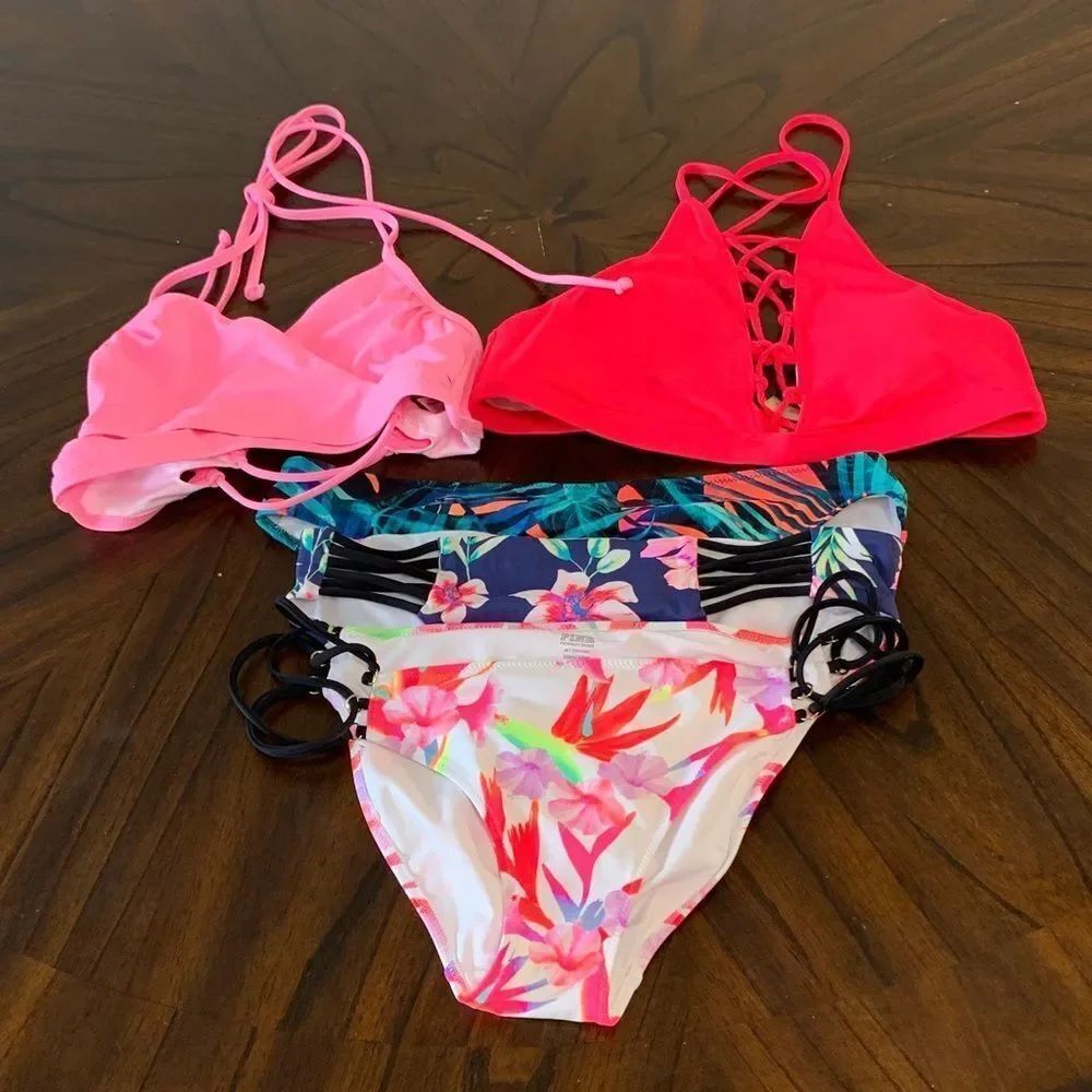 Pink Vibrant Bikini Lot with Floral and Solid